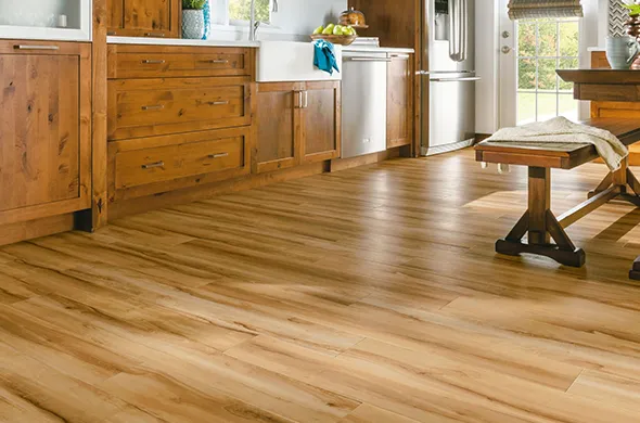 Luxurious living room with professional vinyl floor services in Lakeline OH, featuring a wooden floor and modern furniture.