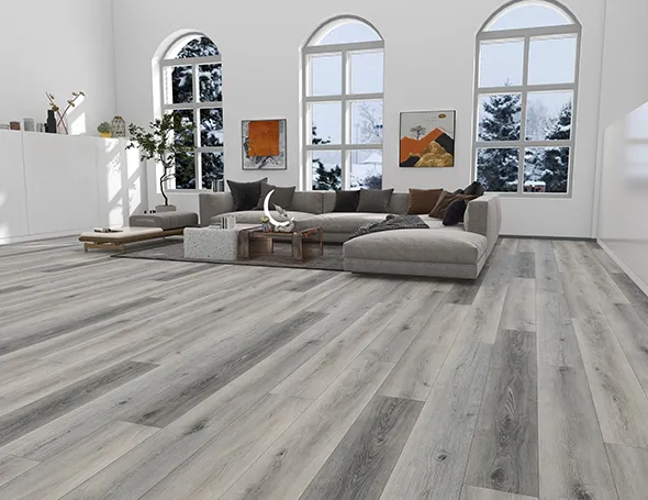 Spacious living room with premium vinyl floor services in Lakeline OH, showcasing large windows and elegant vinyl flooring.