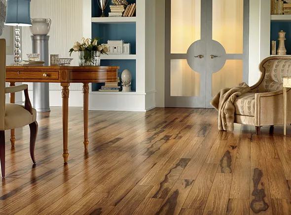 Bright room interior with professionally installed laminate flooring, showcasing sleek and durable laminate wood options in Timberlake, OH.